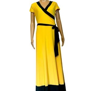 Yellow Black New York & Co Maxi Dress Womens Size Large